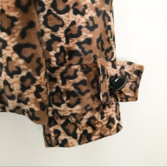 Luii Faux Fur Leopard Animal Print Classic Fall peplum jacket coat Brown Black S - Picture 8 of 15